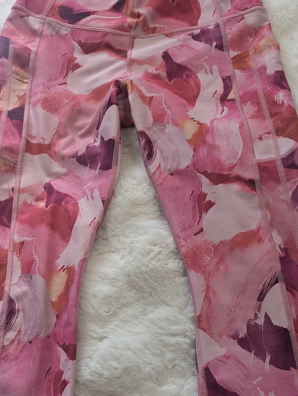 Athleta Ultimate Stash II Capri Leggings Pink Abstract Floral Pocket Activewear